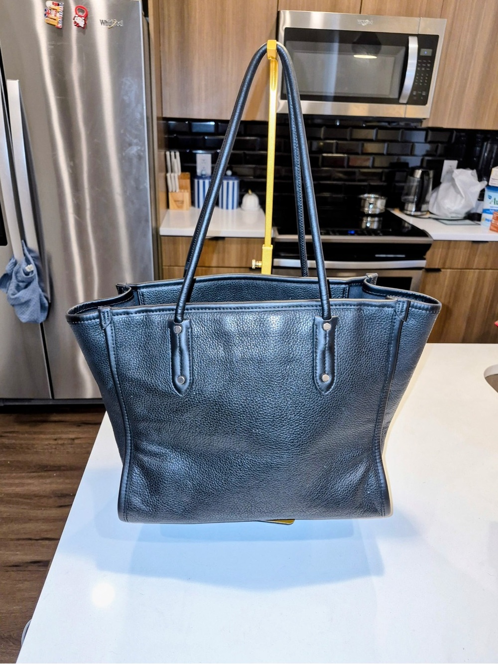 kate spade black leather logo tote with white print - Picture 2 of 7